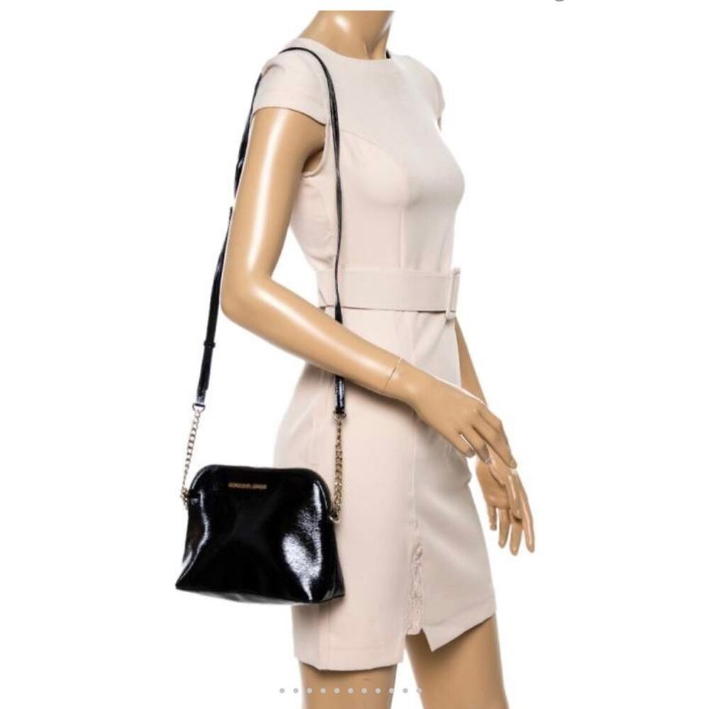 Michael Michael Kors Black Textured Patent Leather Gold-tone Cindy Crossbody Bag - Picture 10 of 10